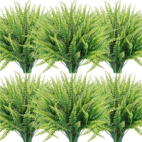 12 Bundles Artificial Plants, Fake Boston Fern Greenery Outdoor UV Resistant - Picture 1 of 8